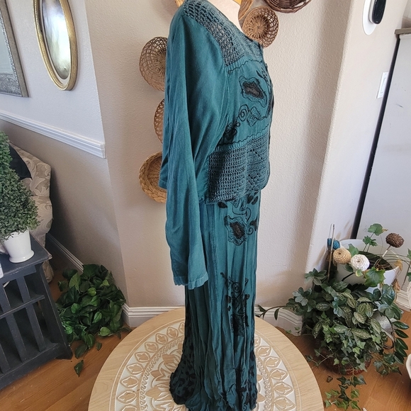 Libaas Teal Embroidered Maxi Dress with Jacket Sz L - Picture 8 of 10